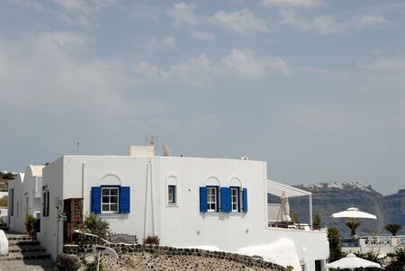 Traditional white house in Santorini, Greeceの写真素材