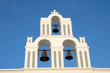 Belltower of a church in Santorini, Greeceの写真素材