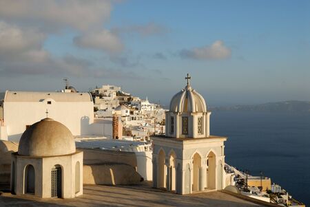 Thira on a cloudy day, Santorini, Greeceの写真素材