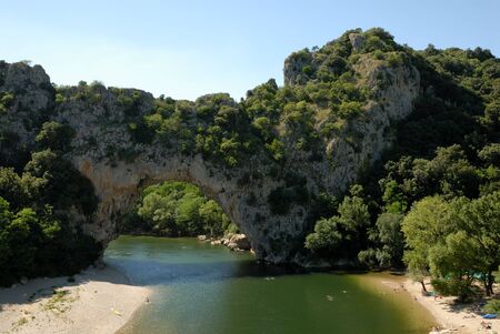 Pont d'Arc (arch bridge) over the Ardèche River, Franceの写真素材