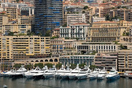 Apartment buildings and yachts in Monacoの写真素材
