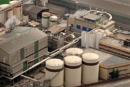 Aerial view of industrial buildings