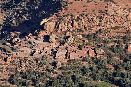 Small Berber village in Atlas mountains, Moroccoの写真素材