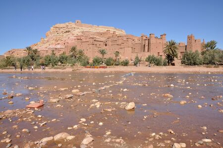 The Kasbah of Aït Benhaddou at the Ouarzazate River, Moroccoの写真素材