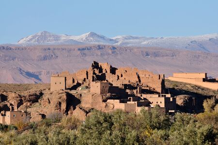 Casbah ruin with Atlas mountains in the background, Moroccoの写真素材