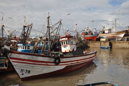 Fishing boats in the harbor of Essaouria, Moroccoの写真素材