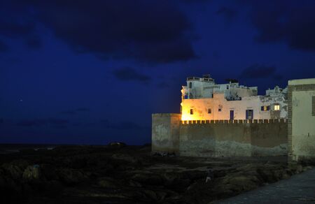 Ramparts of Essaouria at dusk, Morocco Africaの写真素材