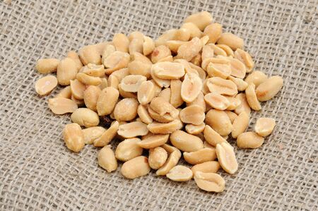 Salted peanuts on burlap