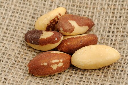 Salted nuts on burlapの写真素材