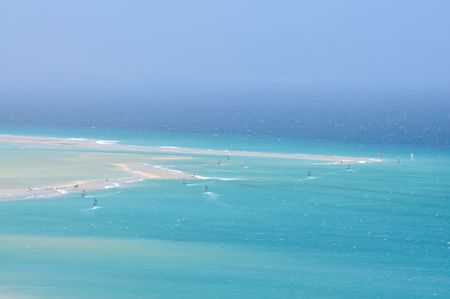 Aerial view of Playa de Sotavento, Canary Island Fuerteventura, Spainの写真素材