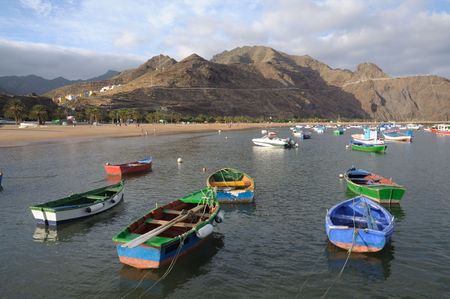 Fishing boats at Playa de Las Teresitas, Canary Island Tenerife, Spainの写真素材
