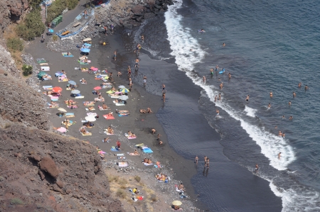 Black volcanic beach Playa de Las Gaviotas. Canary Island Tenerife, Spainの写真素材