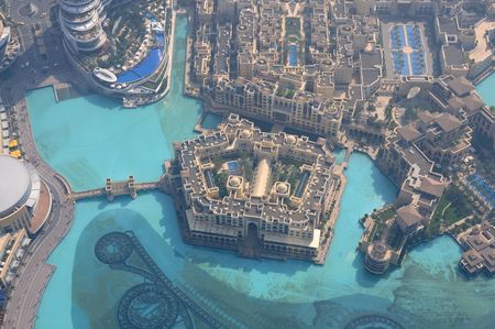 Aerial view of Downtown Burj Khalifa, Dubai United Arab Emiratesのeditorial素材