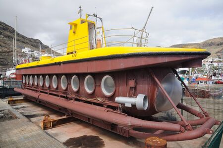Submarine in dry dock. Puerto de Mogan, Grand Canary Spainの写真素材