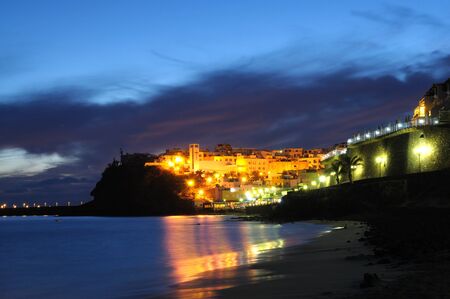 Town Morro Jable at night. Canary Island Fuerteventura, Spainの写真素材