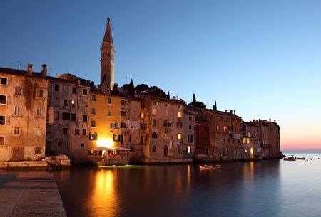 The old town of Rovinj at dusk, Croatiaの写真素材