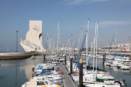 Monument to the Discoveries and Marina in Lisbon, Portugal. Photo taken at 27 of July 2010のeditorial素材