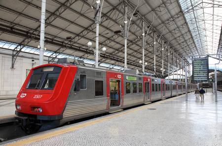 Train in the Gare do Oriente station, Lisbon Portugal. Photo taken at 29th June 2010のeditorial素材