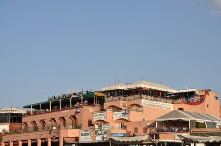 Restaurants at Djemaa el Fna square in Marrakech. Photo taken at 22 of November 2008のeditorial素材
