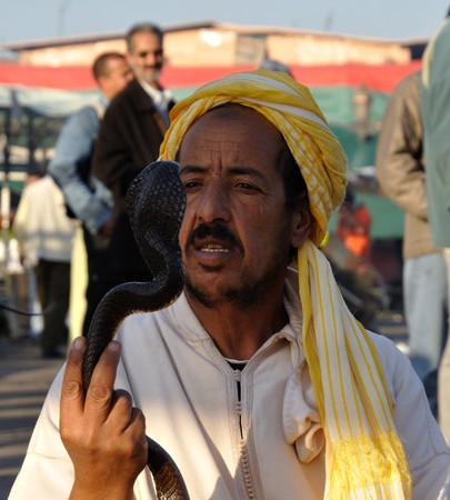 Snake charmer at Djemaa el Fna square in Marrakech, Morocco. Photo taken at 22 of November 2008のeditorial素材