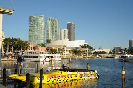 Yellow speedboat at the Bayside Marina, Downtown Miami, Florida USA. Photo taken at 14th of November 2009のeditorial素材
