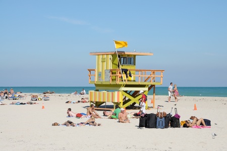 Colorful Lifeguard tower at Miami South Beach, Florida USA. Photo taken at 13th of November 2009のeditorial素材