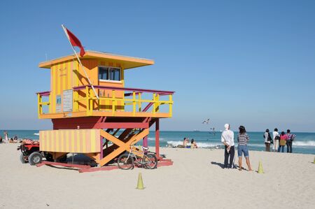 Colorful Art Deco Lifeguard Tower at Miami Beach, Florida USA. Photo taken at 13th of November 2009のeditorial素材