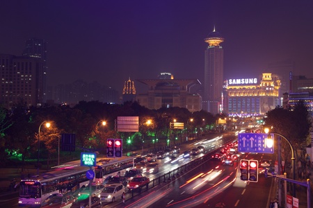 Shanghai street at night. Photo taken at 19th of November 2010のeditorial素材