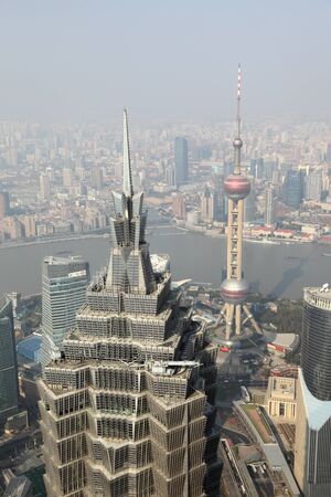 Aerial view over the Megacity Shanghai, China. Photo taken at 18th of November 2010