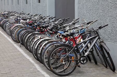 Bikes parked on the street, Shanghai China. Photo taken at 19th of November 2010のeditorial素材