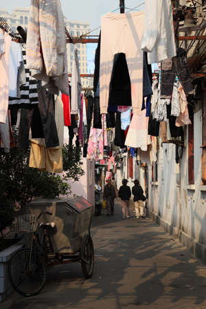 Narrow street in the old town of Shanghai, China. Photo taken at 19th of November 2010のeditorial素材