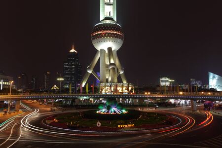 Oriental Pearl Tower Roundabout in Shanghai Pudong, China. Photo taken at 17th of November 2010のeditorial素材
