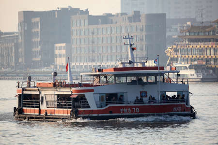 Ferry on Huangpu River in Shanghai, China. Photo taken at 18th of November 2010のeditorial素材