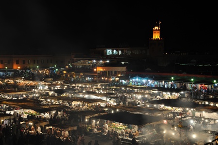 Illuminated Market Stalls at Djemaa el Fna square in Marrakesh, Morocco. Photo taken at 10th of November 2008のeditorial素材