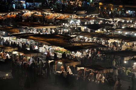 Food stalls at Djemaa el Fna square at night, Marrakesh Morocco. Photo taken at 11th of November 2008のeditorial素材