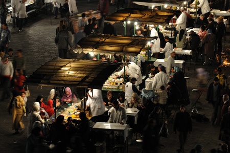 Food stalls at Djemaa el Fna square at night, Marrakech Morocco. Photo taken at 11th of November 2008のeditorial素材