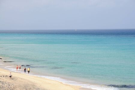 Walking on the beach Playa de Sotavento, Fuerteventura Spain. Photo taken at 28th of May 2009のeditorial素材
