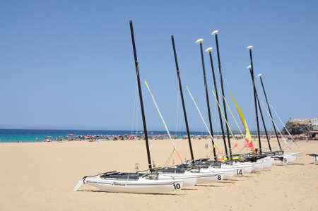 Catamarans on the beach of Morro Jable, Canary Island Fuerteventura, Spain. Photo taken at 3rd of June 2009のeditorial素材