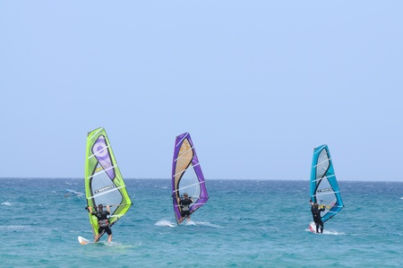 Windsurfing on Canary Island Fuerteventura, Spain. Photo taken at 1st of June 2009のeditorial素材