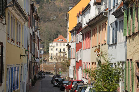 Narrow street in the old town of Heidelberg, Germany. Photo taken at 1st of March 2009のeditorial素材