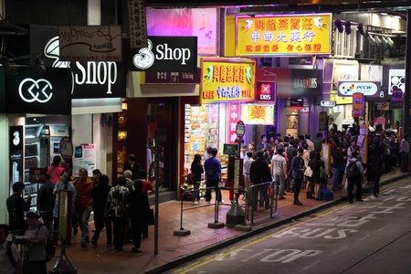 Street in Wan Chai, Hong Kong at night. Photo taken at 30th of November 2010のeditorial素材