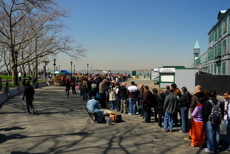 Tourists waiting for the trip to Liberty Island, New York. Photo taken at 16th of April 2008