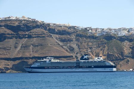 Cruise ship Celebrity Cruises in harbor of Santorini, Greece. Photo taken at 12th of June 2008のeditorial素材