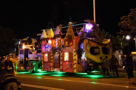 SANTA CRUZ, TENERIFE, SPAIN - MARCH 8: Santa Cruz de Tenerife Carnival 2011: Carnival vehicle illuminated at night. Photo taken at 8th of March 2011のeditorial素材