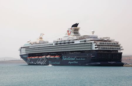 Cruise Ship Mein Schiff in the harbour of Puerto del Rosario, Canary Island Fuerteventura, Spain. Photo taken at 2nd of April, 2011のeditorial素材