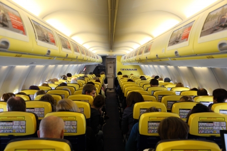 Inside of the Ryanair airplane. Photo taken at 2nd of February 2011のeditorial素材