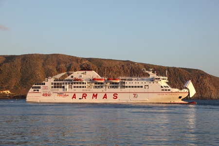 Ferry ship Armas in the port of Los Cristianos, Tenerife Spain. Photo taken at 28th of February 2011のeditorial素材