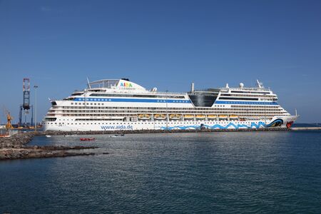 Cruise ship AIDAblu in the harbor of Puerto del Rosario, Canary Island Fuerteventura, Spain. Photo taken at 24th of March 2011のeditorial素材