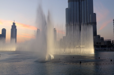 The Dubai Fountain at Burj Khalifa in Dubai, United Arab Emirates. Photo taken at 18th of January 2010のeditorial素材