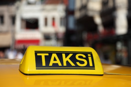 Yellow sign of the Istanbul taxi, Turkeyの写真素材
